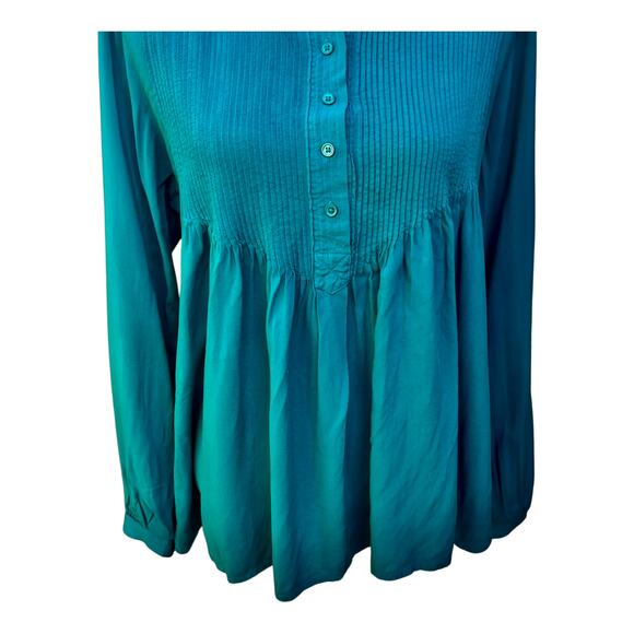 Sundance Teal Mystic Falls Popover Blouse Top Pintuck Size Medium - Picture 4 of 6